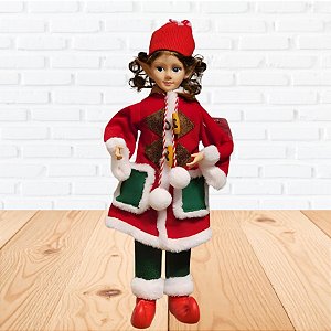 Enfeite Decorativo de Natal - Elfo em Pé Vermelho e Verde - 13x45x12cm - 1 unidade - Rizzo
