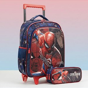 Mochila com Rodinhas e Estojo Duplo - Homem Aranha - 1 unidade - Disney Original - Rizzo