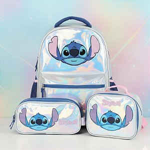 Conjunto Mochila, Estojo e Lancheira - Stitch Holográfico - 1 unidade - Disney Original - Rizzo