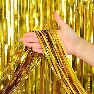 Cortina Decorativa Metalizada - Dourado - 1x2m - 1 unidade - Rizzo