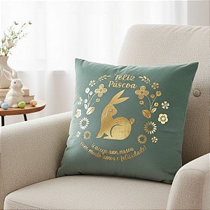 Capa para Almofada de Páscoa - Feliz Páscoa - Verde e Dourado - 43x43cm - 1 unidade - Rizzo