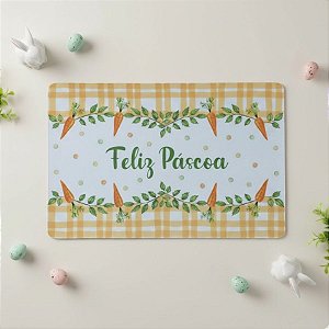 Jogo Americano Retangular de Páscoa - Xadrez Laranja com Cenourinhas - Feliz Páscoa - 28x43cm - 1 unidade - Rizzo