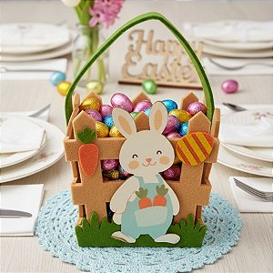 Cesta em Feltro de Páscoa - Coelhinho com Cenoura - 12x10,5cm  - 1 unidade - Rizzo