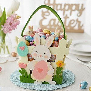 Cesta em Feltro de Páscoa - Coelhinha com Ovo - 12x10,5cm  - 1 unidade - Rizzo