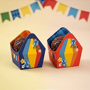 Forminha para Doces - Balão Arraiá Composê - Vermelho e Azul - 24 unidades - Cromus - Rizzo