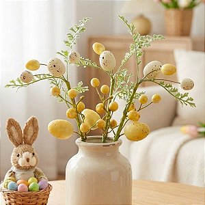 Galho Decorativo de Páscoa - Ovinhos Laranja e Brancos - 40,5cm - 1 unidade - Rizzo