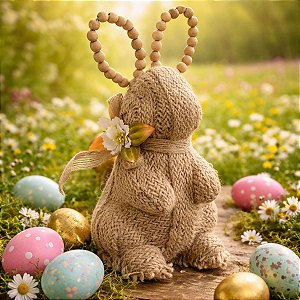 Enfeite Decorativo de Páscoa - Coelho de Palha com Flor - 22x13x11cm - 1 unidade - FlorArte - Rizzo