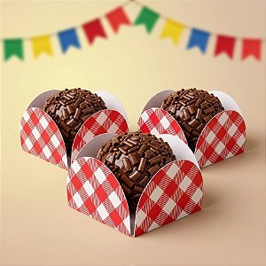 Forminhas para Doces 4 Pétalas - Xadrez Vermelho e Branco - 2,5x3,3cm  - 50 unidades - Nc Toys - Rizzo