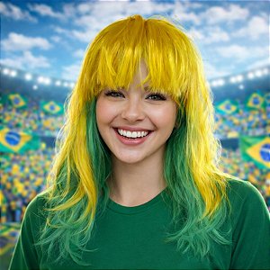 Peruca Brasil - Ondulada Longa com Franja - Copa do Mundo - 1 unidade - Rizzo