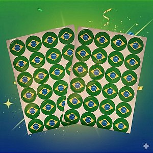 Adesivo Redondo - Bandeira do Brasil - Copa do Mundo - 4x4cm - 48 unidades - Rizzo