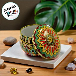 Lata De Metal Estampa De Mandala - Azul, Amarelo e Vermelho - 7x7x4cm - 130ml - 1 unidade - Rizzo
