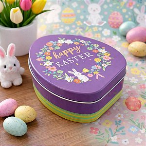 Lata de Metal Ovo de Páscoa - Happy Easter Roxo - 11,5x9x4,5cm - 1 unidade - Rizzo