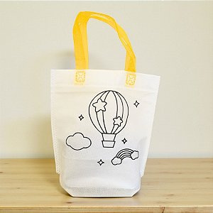 Sacola de Microfibra com Estampa Para Colorir - Balão - Alça Amarela - 21,5x24x5x9cm  - 6 unidades - Rizzo