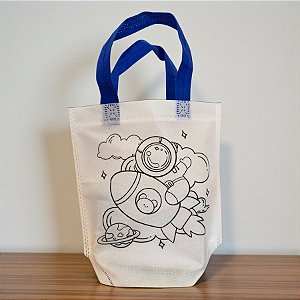 Sacola de Microfibra com Estampa Para Colorir - Foguete - Alça Sortida - 21,5x24x5x9cm  - 6 unidades - Rizzo
