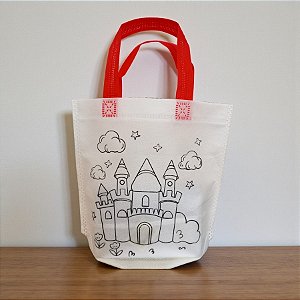 Sacola de Microfibra com Estampa Para Colorir - Castelo - Alça Sortida - 21,5x24x5x9cm  - 6 unidades - Rizzo