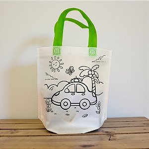 Sacola de Microfibra com Estampa Para Colorir - Carro - Alça Sortida - 21,5x24x5x9cm  - 6 unidades - Rizzo