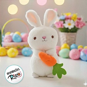Coelho de Pelúcia Branco Segurando Cenoura - 27x11cm - 1 unidade - Rizzo