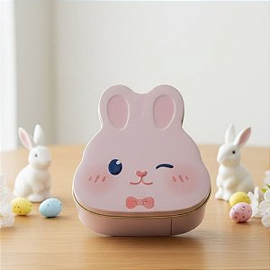 Lata de Metal de Páscoa - Coelhinho Rosa de Gravata - 15x13x8cm - 1 unidade - Cromus - Rizzo