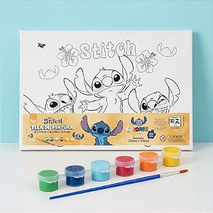 Conjunto Tela de Pintura com Guache e Pincel - Stitch - 22x16cm - Disney Original - 1 unidade - Rizzo