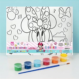 Conjunto Tela de Pintura com Guache e Pincel - Minnie Mouse - 30x20cm - Disney Original - 1 unidade - Rizzo