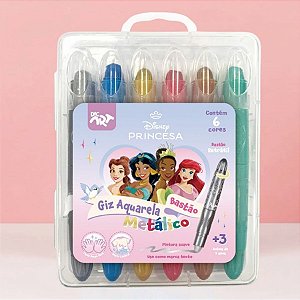 Giz Aquarela Metálico Bastão - Princesas - 6 Cores - Disney Original - 1 unidade - Rizzo