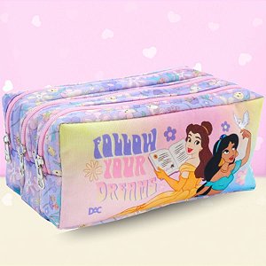 Estojo Triplo com Zíper - Princesas - 19x11cm - Disney Original - 1 unidade - Rizzo