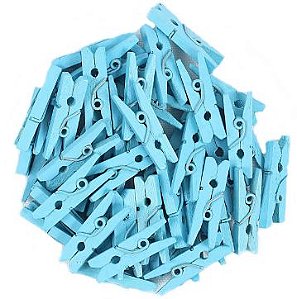 Mini Prendedor de Madeira Azul Claro 2,5cm - 50 Unidades