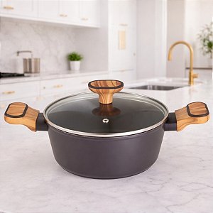 Caçarola de Alumínio Forjado com Tampa de Vidro - Linha Charcoal - 6,1L - 1 unidade - Cromus - Rizzo