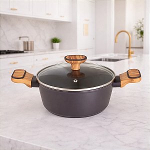 Caçarola de Alumínio Forjado com Tampa de Vidro - Linha Charcoal - 4L - 1 unidade - Cromus - Rizzo