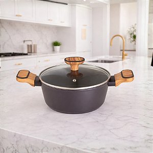 Caçarola de Alumínio Forjado com Tampa de Vidro - Linha Charcoal - 2,3L - 1 unidade - Cromus - Rizzo