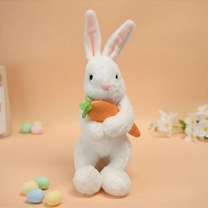 Coelho de Pelúcia Branco Sentado Segurando Cenoura - 30x9x7cm - 1 unidade - Rizzo