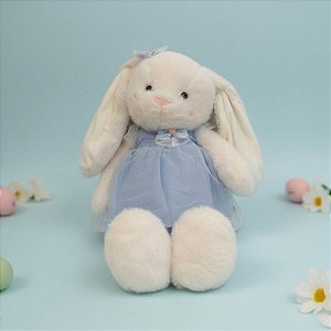 Coelho de Pelúcia Branco de Vestido - Azul - 62x30x17cm - 1 unidade - Rizzo
