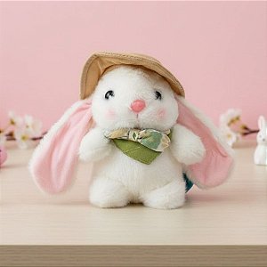 Coelho de Pelúcia Branco de Chapéu - 14,5x13,5x9cm - 1 unidade - Rizzo