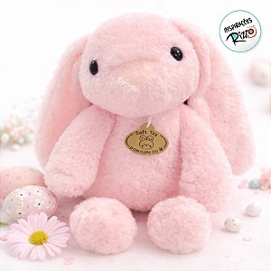 Coelho de Pelúcia Rosa com Tag - 30cm - 1 unidade - Rizzo