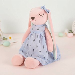 Coelho de Pelúcia Rosa de Vestido e Laço - Azul - 67x22x14cm - 1 unidade - Rizzo