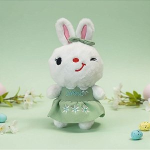 Coelho de Pelúcia Branco de Vestido Sweet - Verde - 26,5x13x7,5cm - 1 unidade - Rizzo