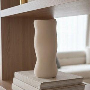 Vase Decorativo Orgânico de Cerâmica - Off-white - 28x12x12cm - 1 unidade - Cromus - Rizzo