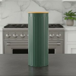 Pote Organizador de Metal com Tampa de Bambu - Verde - 28x11x11cm - 1 unidade - Cromus - Rizzo
