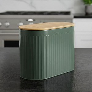 Pote Organizador de Metal com Tampa de Bambu - Verde - 33,5x21x18,5cm - 1 unidade - Cromus - Rizzo