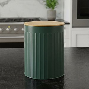 Pote Organizador de Metal com Tampa de Bambu - Verde - 17,5x13x13cm - 1 unidade - Cromus - Rizzo