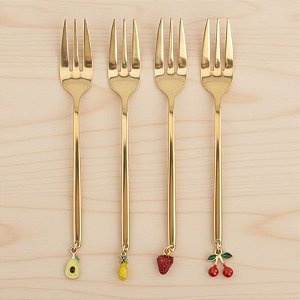 Kit Garfos Dourado - Aço Inox - Pingente Frutas - 4 Peças - 1 unidade - Cromus - Rizzo