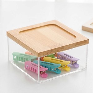 Caixa Acrílica com Tampa de Bambu - 9x9x5cm - 1 unidade - Cromus - Rizzo