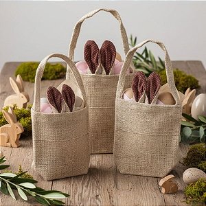 Sacola de Juta de Páscoa com Orelha Marrom Poá Rosa - 1 unidade - EcoArt  - Rizzo