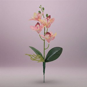 Haste Flor Permanente - Orquídea Cymbidium com Folha - Rosa - 36cm  - 1 unidade - Cromus - Rizzo