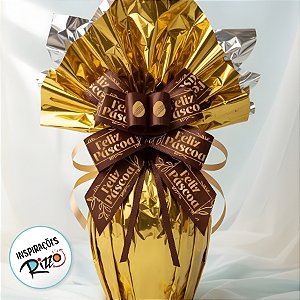 Laço Fácil de Fita de Cetim - Feliz Páscoa Gold Marrom - ELRC005H Cor 007 - 22mm - 5 unidades - Fitas Progresso - Rizzo