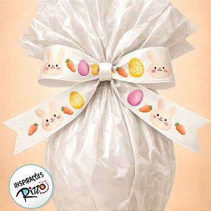 Fita de Cetim 22mm x 10m - Carinha de Coelho Branco - ECF005TR Cor 236 - Rolo 10m - 1 unidade - Fitas Progresso - Rizzo
