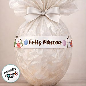 Fita de Cetim 22mm x 10m - Feliz Páscoa Coelhos e Cenoura Branco - ECF005TR Cor 235 - Rolo 10m - 1 unidade - Fitas Progr
