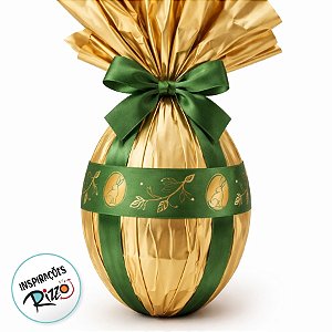 Fita de Cetim 22mm x 10m - Folhagem de Páscoa Ouro - ECF005H Cor 1110 - Rolo 10m - 1 unidade - Fitas Progresso - Rizzo