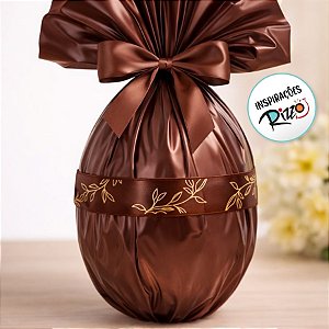 Fita de Cetim 15mm x 10m - Ramos Dourados Fundo Marrom - ECF003H Cor 525 - Rolo 10m - 1 unidade - Fitas Progresso - Rizz