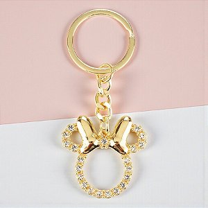 Chaveiro Metal - Minnie Mouse - Strass e Dourado - 3,5cm - Disney Original - 1 unidade - Rizzo